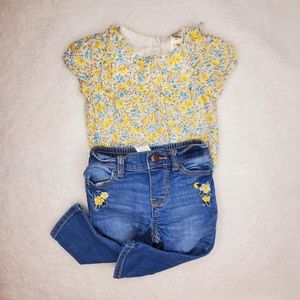 Yellow flower top with pretty blue jeans